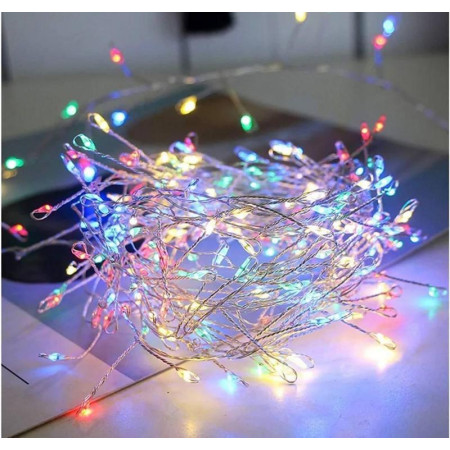 Світлодіодна гірлянда - нитка мішура, 50 м, 1250 LED, 8 режимів свічення, світло rgb, IP44, срібний дріт